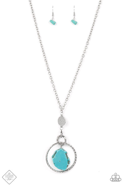 KEEP THE PIECE - BLUE TURQUOISE STONE SILVER CIRCLE NECKLACE - PAPARAZZI FASHION FIX AUGUST 2022