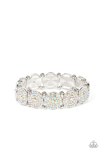 PALACE INTRIGUE - MULTI IRIDESCENT RHINESTONE SILVER CIRCLE STRETCHY BRACELET - PAPARAZZI - LIFE OF THE PARTY JUNE 2022