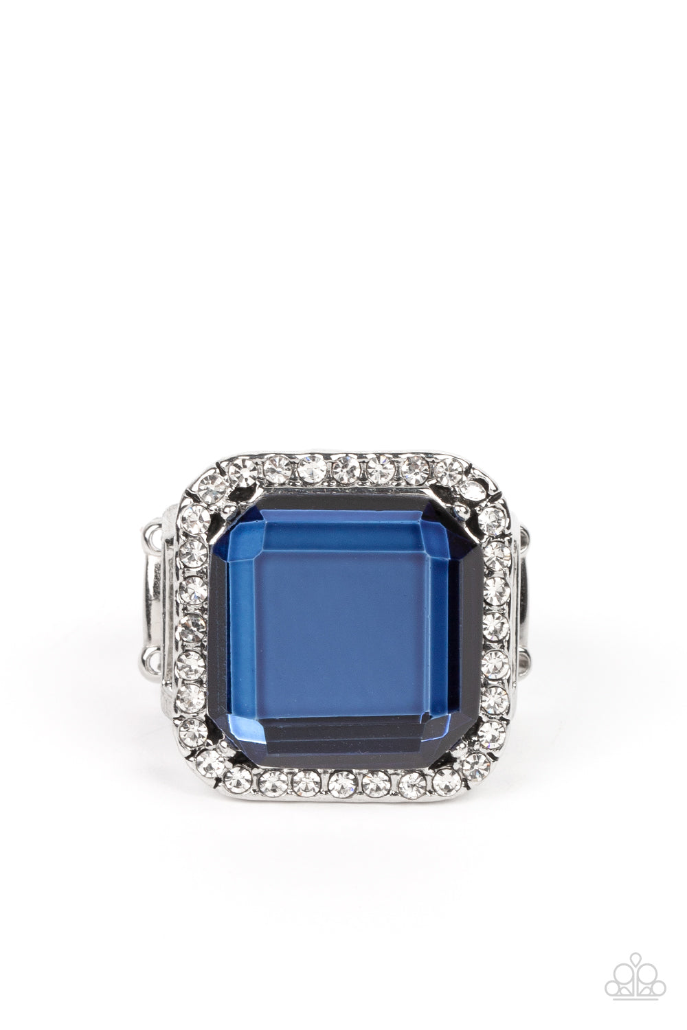 SLOW BURN - BLUE GEM WHITE RHINESTONE SILVER RING - PAPARAZZI