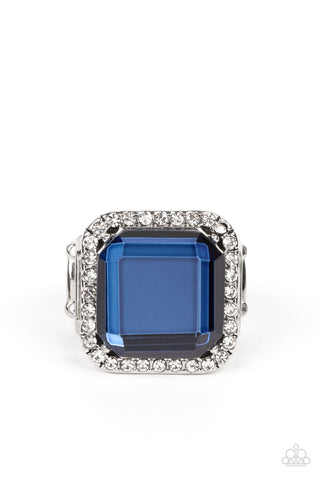 SLOW BURN - BLUE GEM WHITE RHINESTONE SILVER RING - PAPARAZZI