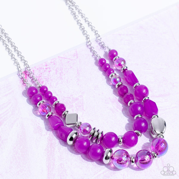 MERE MAGIC - PURPLE IRIDESCENT AND SILVER BEAD LAYERED NECKLACE - PAPARAZZI