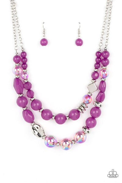 MERE MAGIC - PURPLE IRIDESCENT AND SILVER BEAD LAYERED NECKLACE - PAPARAZZI