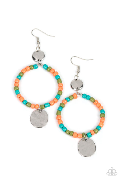 CAYMAN CATCH - ORANGE AND BLUE SEED BEAD EARRINGS - PAPARAZZI
