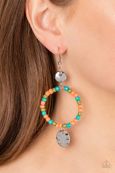 CAYMAN CATCH - ORANGE AND BLUE SEED BEAD EARRINGS - PAPARAZZI