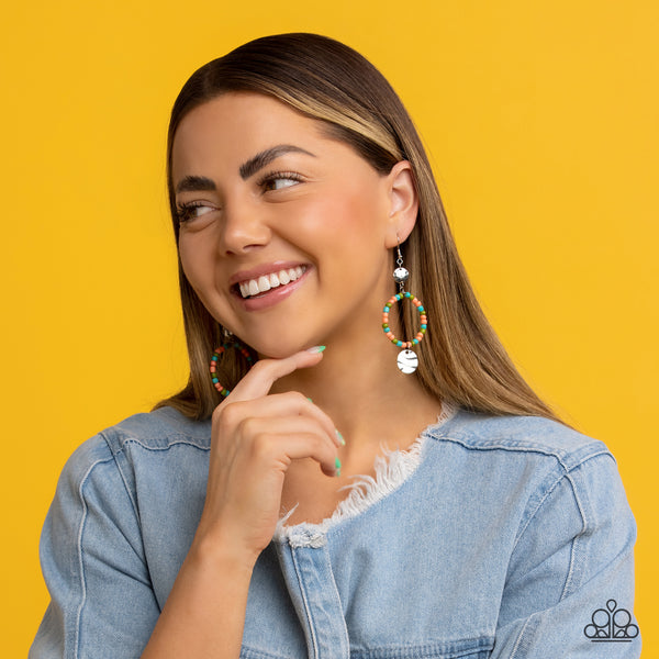 CAYMAN CATCH - ORANGE AND BLUE SEED BEAD EARRINGS - PAPARAZZI