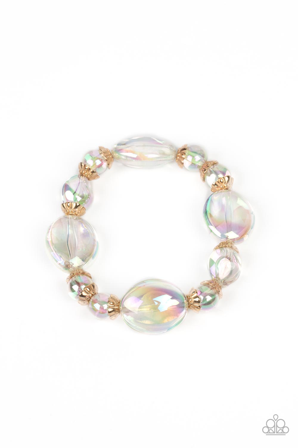 IRIDESCENT ILLUSIONS - GOLD IRIDESCENT BEAD STRETCHY BRACELET - PAPARAZZI