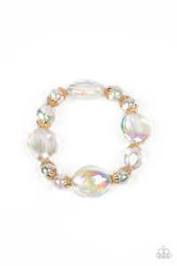 IRIDESCENT ILLUSIONS - GOLD IRIDESCENT BEAD STRETCHY BRACELET - PAPARAZZI