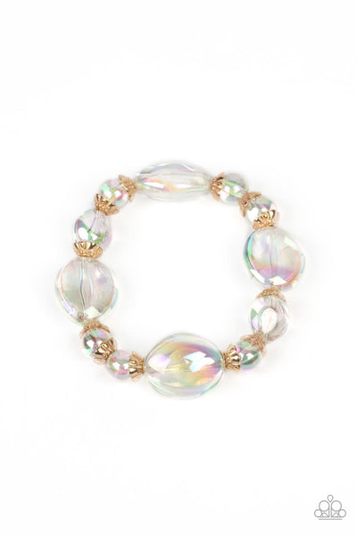 IRIDESCENT ILLUSIONS - GOLD IRIDESCENT BEAD STRETCHY BRACELET - PAPARAZZI