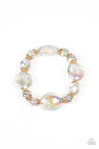IRIDESCENT ILLUSIONS - GOLD IRIDESCENT BEAD STRETCHY BRACELET - PAPARAZZI