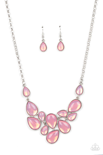 KEEPS GLOWING AND GLOWING - PINK OPALESCENT GEM SILVER NECKLACE - PAPARAZZI