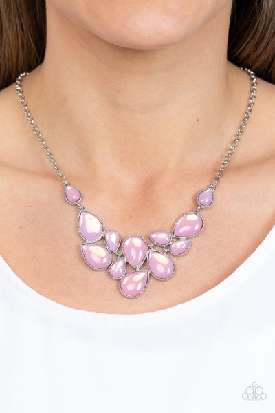 KEEPS GLOWING AND GLOWING - PINK OPALESCENT GEM SILVER NECKLACE - PAPARAZZI