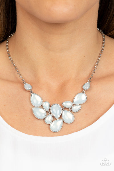 KEEPS GLOWING AND GLOWING - WHITE OPALESCENT BEAD SILVER NECKLACE - PAPARAZZI