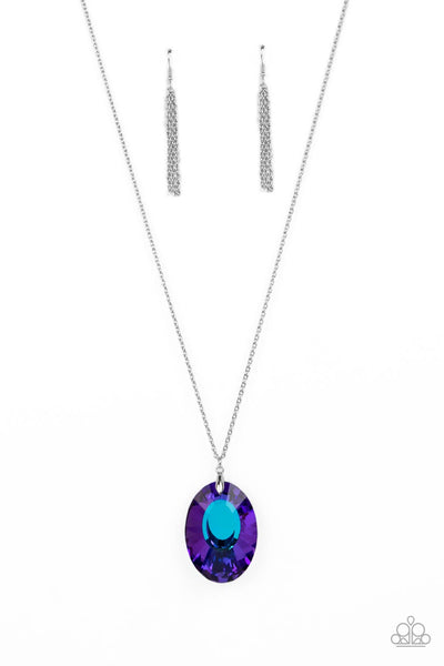 CELESTIAL ESSENCE - BLUE UV SHIMMER GEM SILVER PENDANT NECKLACE - PAPARAZZI