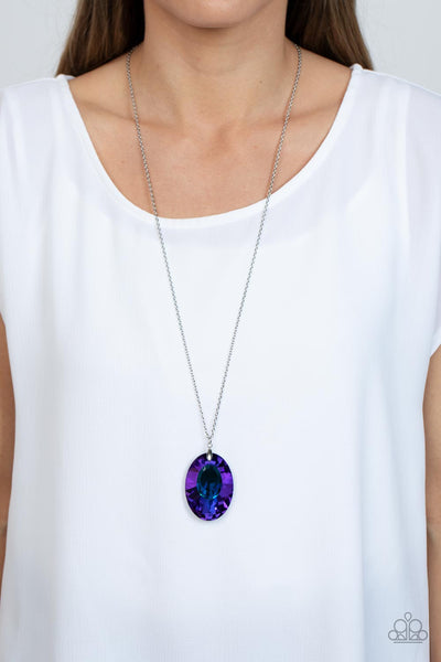 CELESTIAL ESSENCE - BLUE UV SHIMMER GEM SILVER PENDANT NECKLACE - PAPARAZZI