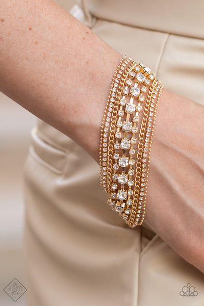 INTERSTELLAR INTERLUDE - GOLD CHAIN WHITE RHINESTONE BRACELET - PAPARAZZI FASHION FIX JULY 2022