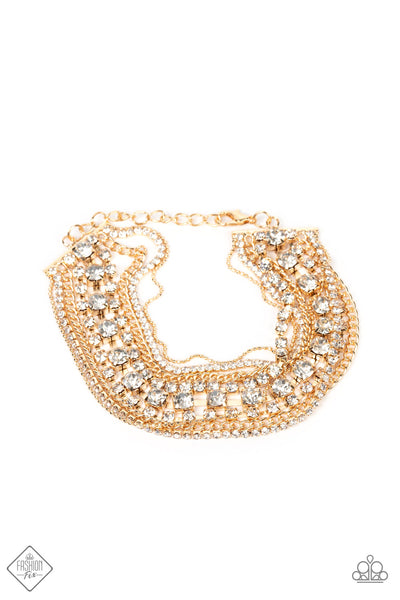INTERSTELLAR INTERLUDE - GOLD CHAIN WHITE RHINESTONE BRACELET - PAPARAZZI FASHION FIX JULY 2022