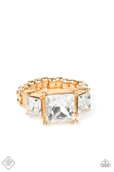 TREASURED TWINKLE - GOLD WHITE GEM RHINESTONE RING - PAPARAZZI FASHION FIX JULY 2022