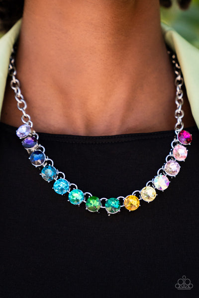 RAINBOW RESPLENDENCE - MULTI COLOR GEM OMBRE SILVER NECKLACE - PAPARAZZI - LIFE OF THE PARTY JUNE 2022 Regular price
