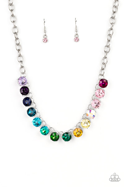 RAINBOW RESPLENDENCE - MULTI COLOR GEM OMBRE SILVER NECKLACE - PAPARAZZI - LIFE OF THE PARTY JUNE 2022 Regular price