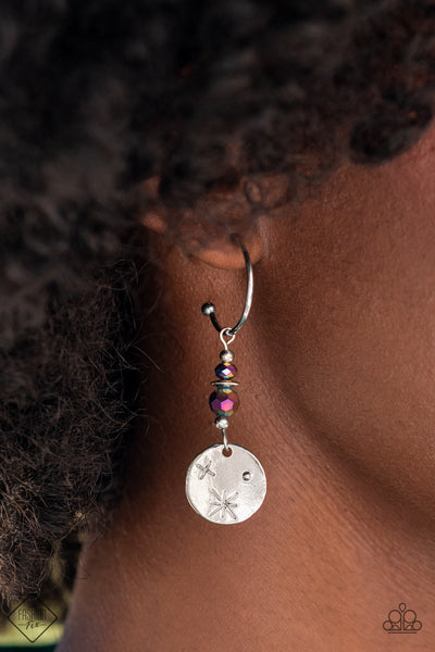 ARTIFICIAL STARLIGHT - MULTI OILSPILL BEAD SILVER DISC EARRINGS - PAPARAZZI FASHION FIX AUGUST 2022