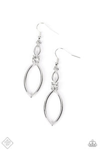 PLUCKED PETALS - WHITE RHINESTONE SILVER EARRINGS - PAPARAZZI FASHION FIX JUNE 2022