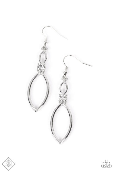 PLUCKED PETALS - WHITE RHINESTONE SILVER EARRINGS - PAPARAZZI FASHION FIX JUNE 2022