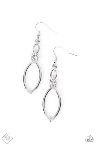 PLUCKED PETALS - WHITE RHINESTONE SILVER EARRINGS - PAPARAZZI FASHION FIX JUNE 2022