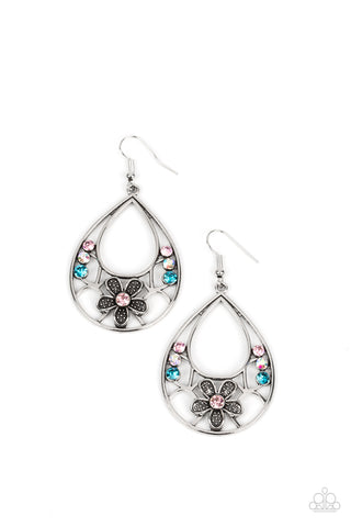 MEADOW MARVEL -MULTI  RHINESTONE SILVER FLOWER EARRINGS - PAPARAZZI