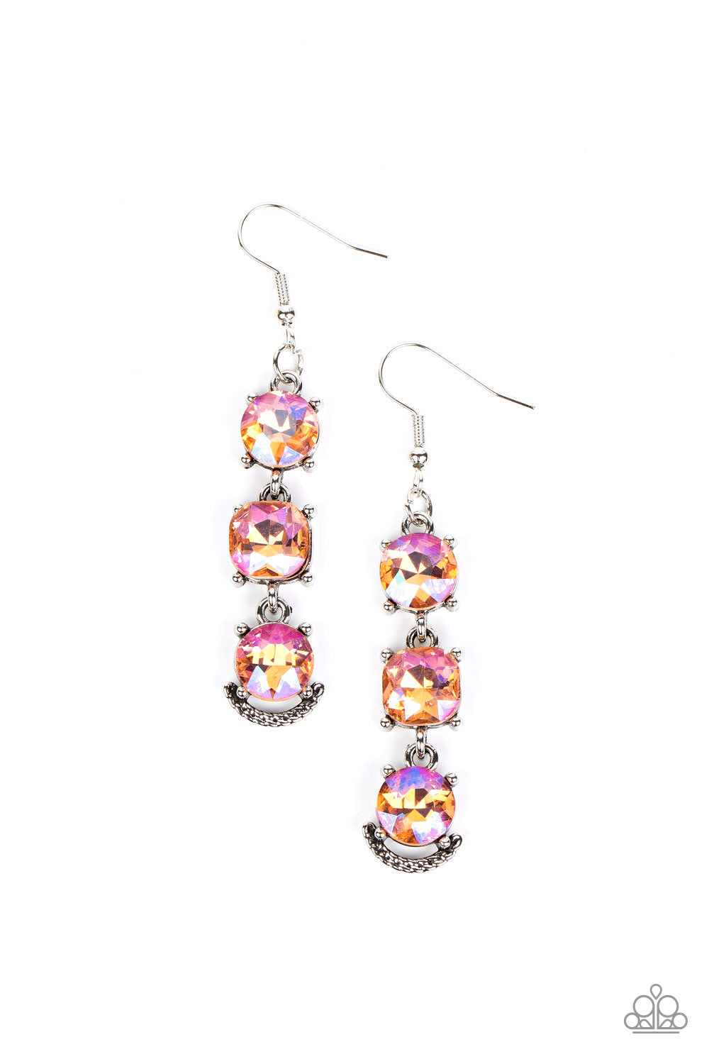 DETERMINED TO DAZZLE - ORANGE IRIDESCENT RHINESTONE SILVER EARRINGS - PAPARAZZI