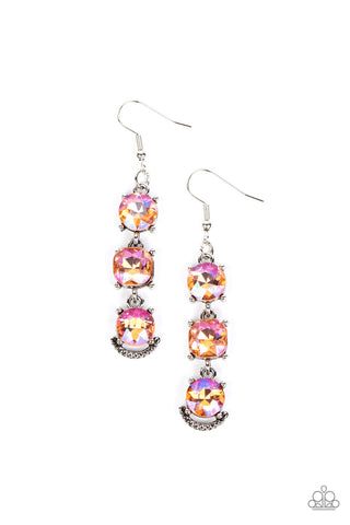 DETERMINED TO DAZZLE - ORANGE IRIDESCENT RHINESTONE SILVER EARRINGS - PAPARAZZI