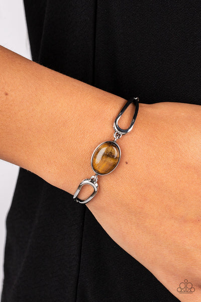A QUARTER PAST ZEN - BROWN TIGER'S EYE SILVER BRACELET - PAPARAZZI