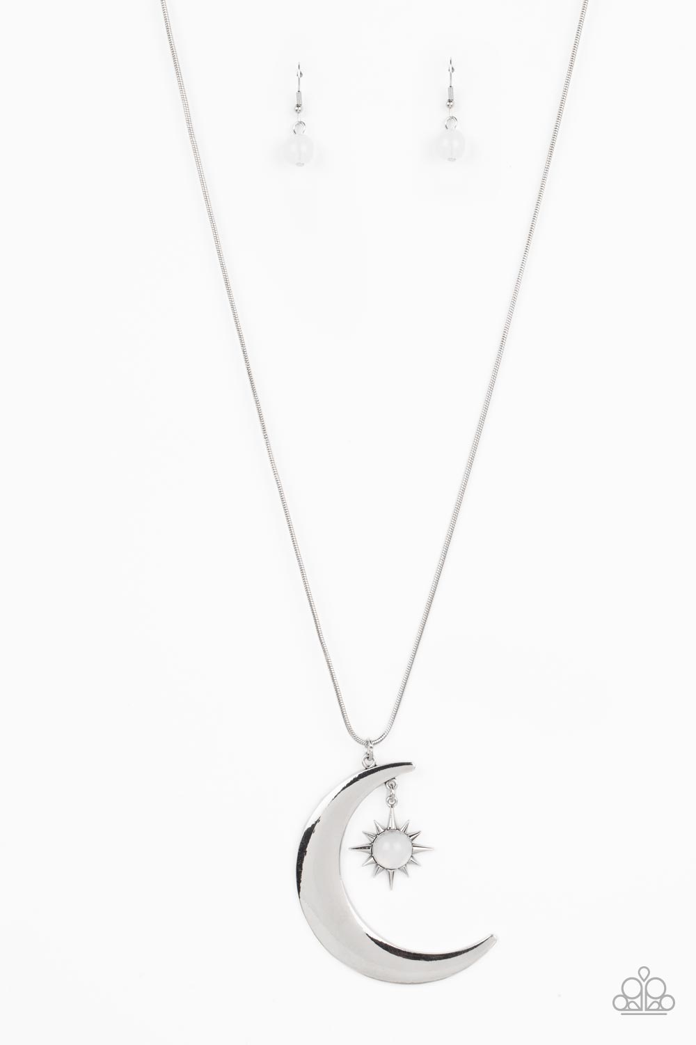 ASTRAL ASCENSION - WHITE BEAD SILVER MOON AND STAR NECKLACE - PAPARAZZI