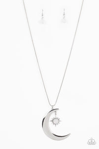 ASTRAL ASCENSION - WHITE BEAD SILVER MOON AND STAR NECKLACE - PAPARAZZI