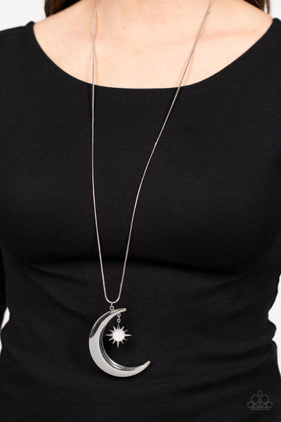 ASTRAL ASCENSION - WHITE BEAD SILVER MOON AND STAR NECKLACE - PAPARAZZI