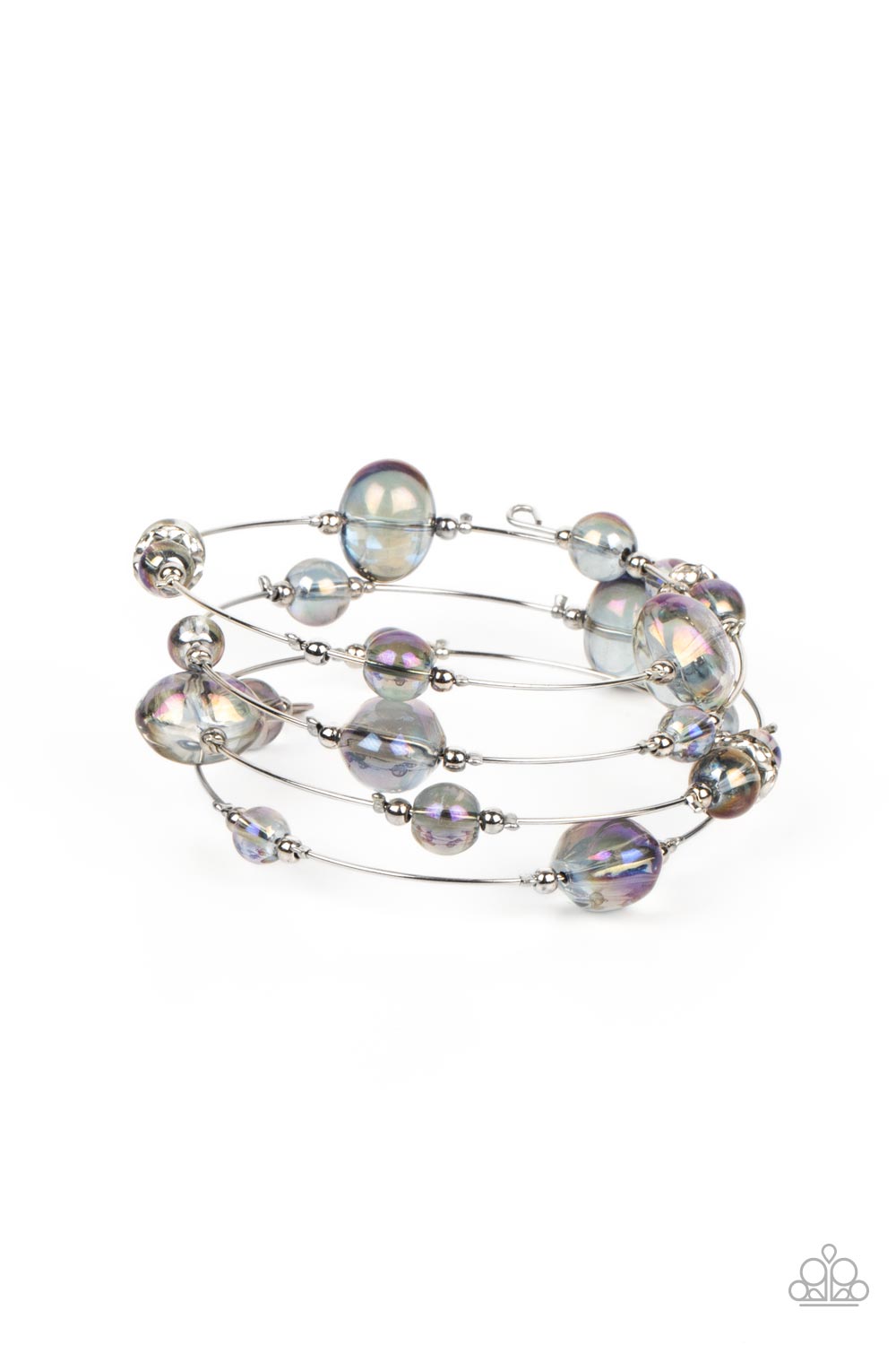OPTICAL AURAS - PURPLE OIL SPILL BEAD WIRE COIL BRACELET - PAPARAZZI