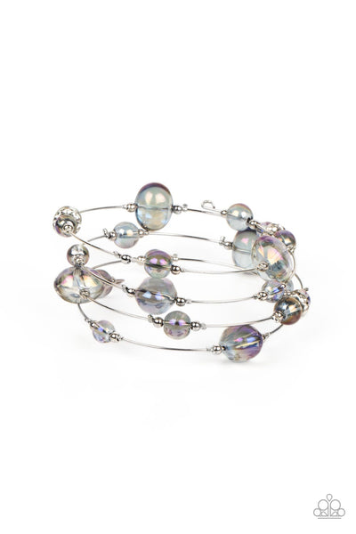 OPTICAL AURAS - PURPLE OIL SPILL BEAD WIRE COIL BRACELET - PAPARAZZI