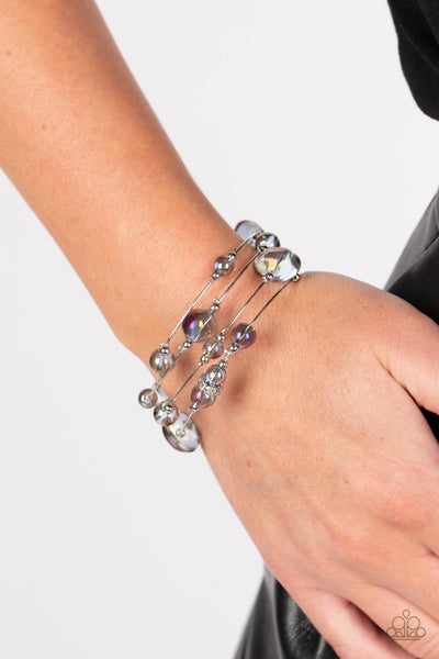 OPTICAL AURAS - PURPLE OIL SPILL BEAD WIRE COIL BRACELET - PAPARAZZI