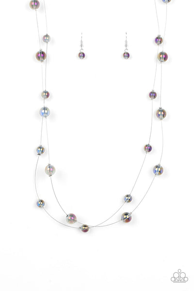 INTERSTELLAR ILLUSIONS - PURPLE OIL SPILL GLASSY BEAD WIRE NECKLACE - PAPARAZZI