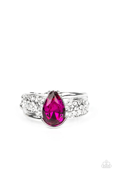 DIVE INTO OBLIVION - PINK GEM WHITE RHINESTONE SILVER RING - PAPARAZZI