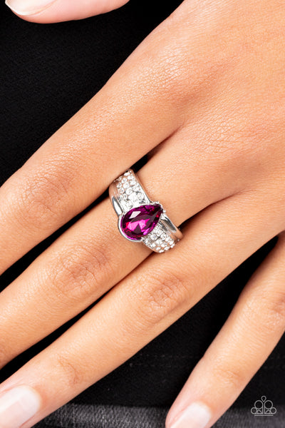 DIVE INTO OBLIVION - PINK GEM WHITE RHINESTONE SILVER RING - PAPARAZZI