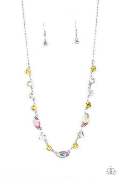 IRRESISTIBLE HEIR-IDESCENCE - YELLOW AND IRIDESCENT GEM SILVER NECKLACE - PAPARAZZI