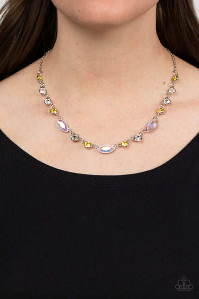 IRRESISTIBLE HEIR-IDESCENCE - YELLOW AND IRIDESCENT GEM SILVER NECKLACE - PAPARAZZI