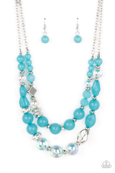 MERE MAGIC - BLUE IRIDESCENT AND SILVER BEAD LAYERED NECKLACE - PAPARAZZI