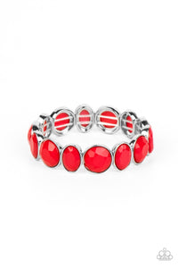 WHIMSICAL GLOW - RED BEAD SILVER STRETCHY BRACELET - PAPARAZZI