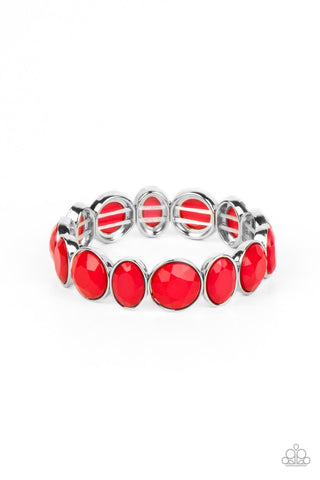 WHIMSICAL GLOW - RED BEAD SILVER STRETCHY BRACELET - PAPARAZZI