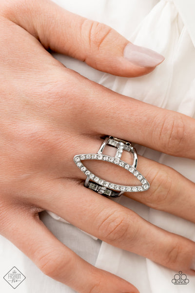 ICY INTUITION - WHITE RHINESTONE SILVER MARQUISE-SHAPED RING - PAPARAZZI FASHION FIX JUNE 2022
