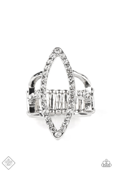 ICY INTUITION - WHITE RHINESTONE SILVER MARQUISE-SHAPED RING - PAPARAZZI FASHION FIX JUNE 2022