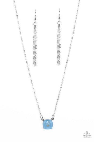 CORAL COASTS - BLUE IRIDESCENT SHELL DAINTY SILVER NECKLACE - PAPARAZZI