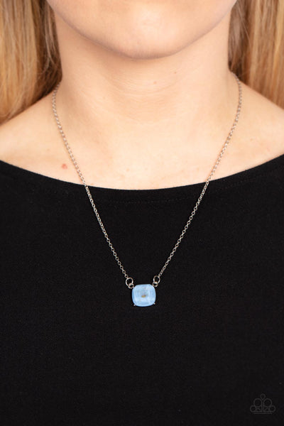 CORAL COASTS - BLUE IRIDESCENT SHELL DAINTY SILVER NECKLACE - PAPARAZZI