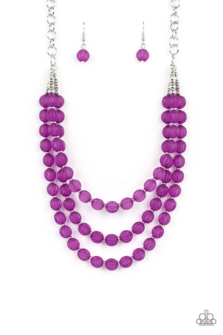 SUMMER SURPRISE - PURPLE BEAD SILVER LAYERED NECKLACE - PAPARAZZI